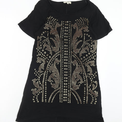 Papaya Womens Black Geometric Viscose A-Line Size 10 Round Neck Pullover
