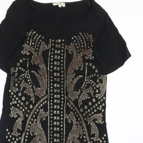 Papaya Womens Black Geometric Viscose A-Line Size 10 Round Neck Pullover