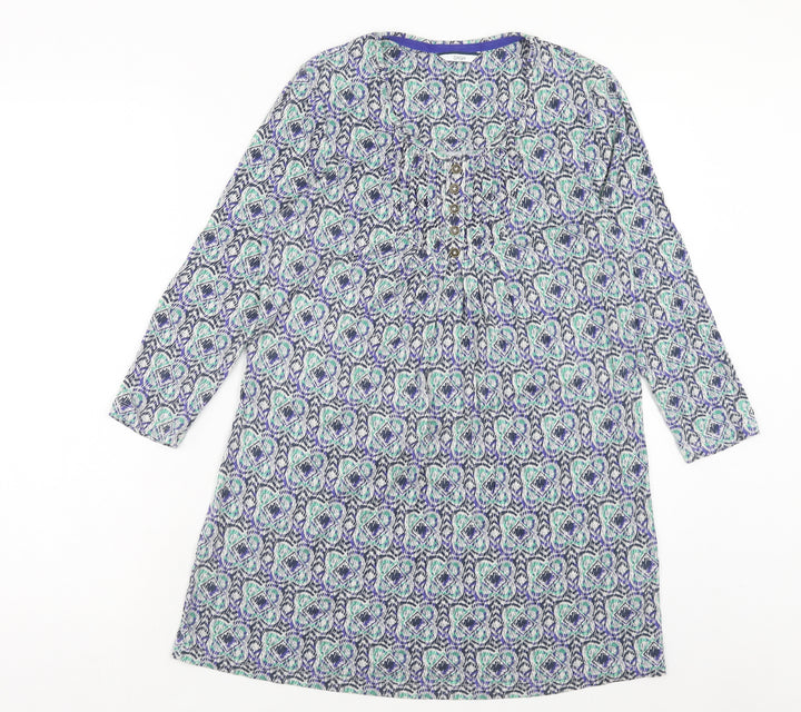 DASH Womens Multicoloured Geometric Viscose A-Line Size 10 Round Neck Pullover