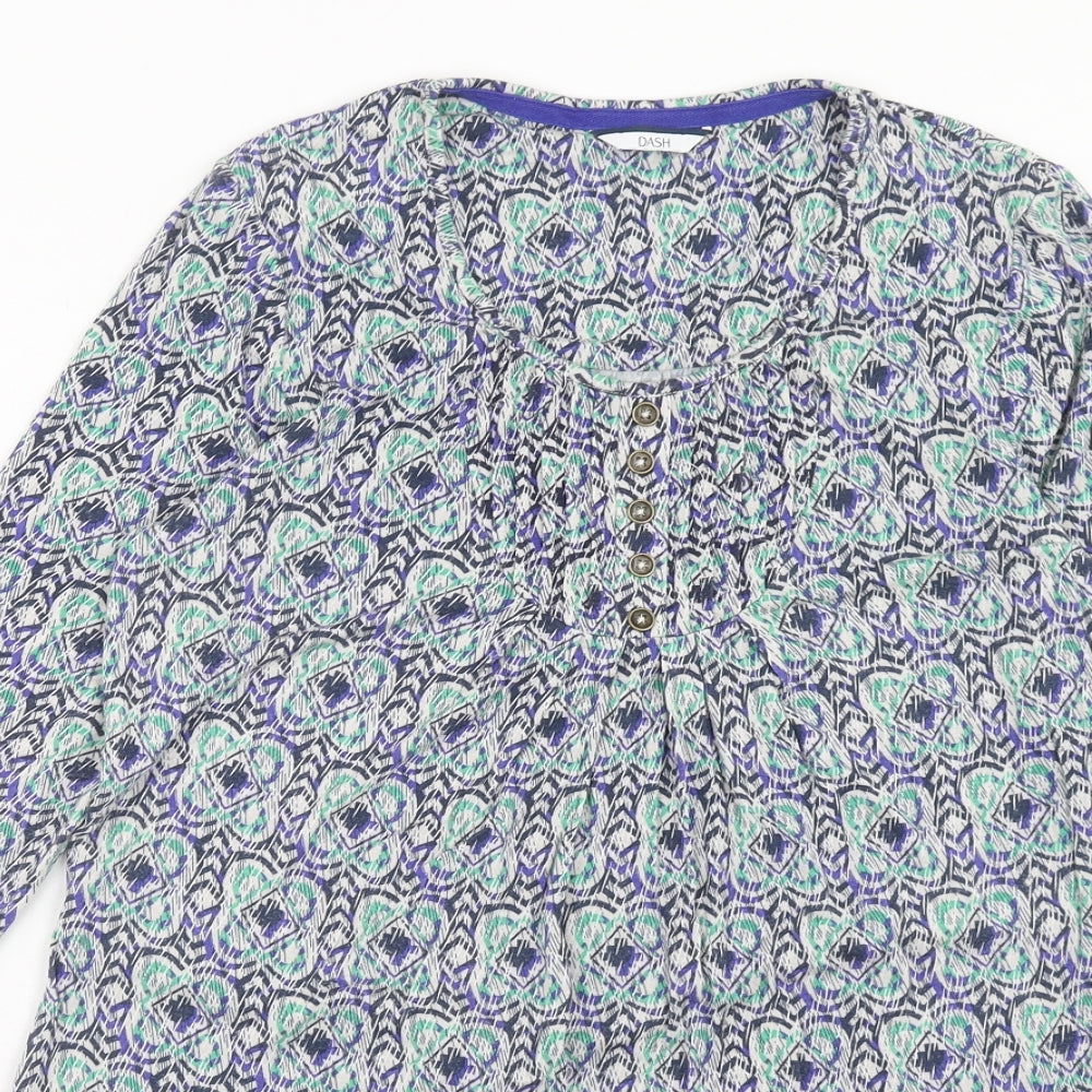 DASH Womens Multicoloured Geometric Viscose A-Line Size 10 Round Neck Pullover