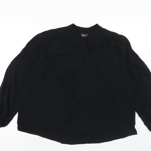 Marks and Spencer Womens Black Viscose Basic Blouse Size 8 V-Neck