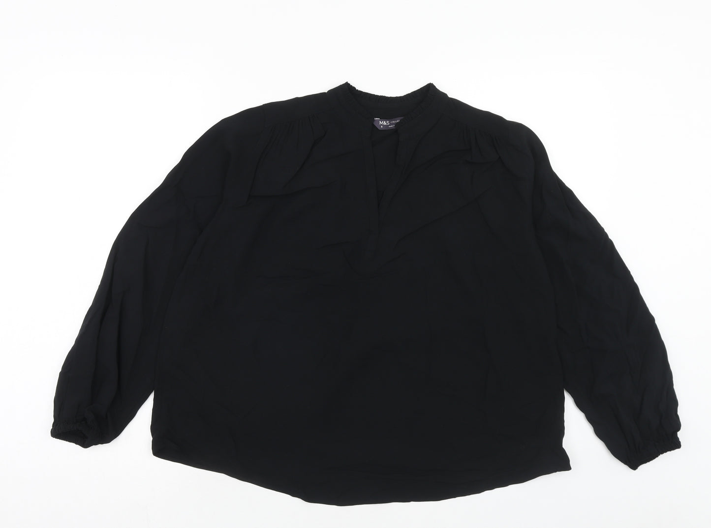 Marks and Spencer Womens Black Viscose Basic Blouse Size 8 V-Neck