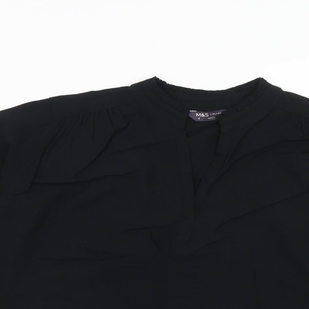 Marks and Spencer Womens Black Viscose Basic Blouse Size 8 V-Neck