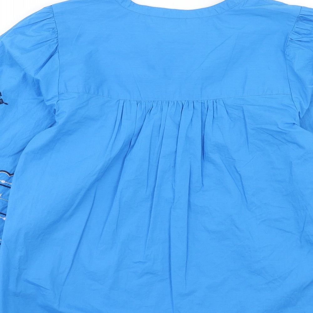 Marks and Spencer Womens Blue Cotton Basic Blouse Size 6 Round Neck