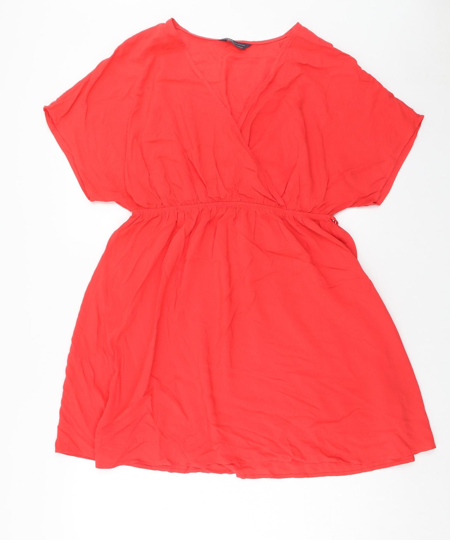 Marks and Spencer Womens Red Viscose Fit & Flare Size 16 V-Neck Pullover