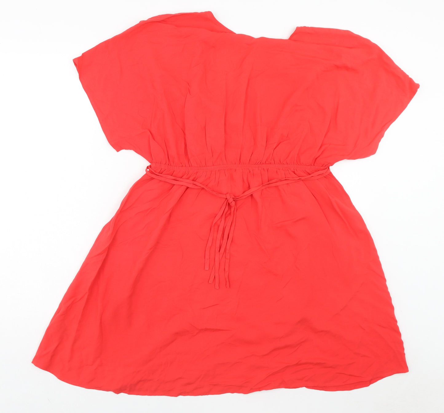 Marks and Spencer Womens Red Viscose Fit & Flare Size 16 V-Neck Pullover