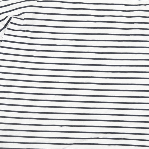 Marks and Spencer Womens White Striped Cotton Basic T-Shirt Size 8 Round Neck