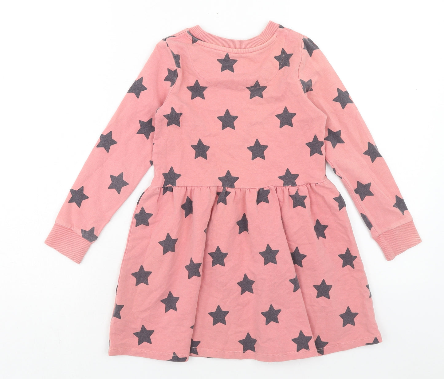 F&F Girls Pink Geometric Cotton Skater Dress Size 7-8 Years Round Neck Pullover - Star