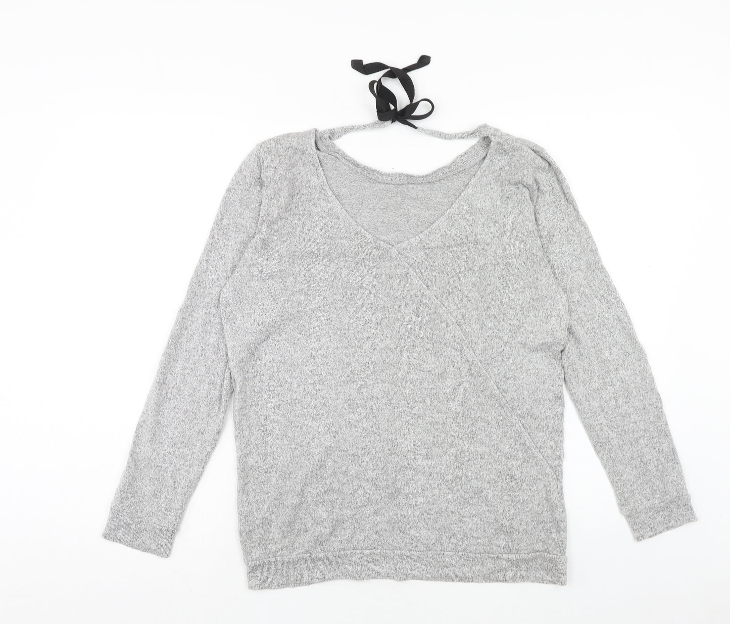 River Island Womens Grey Polyester Basic T-Shirt Size 12 Round Neck