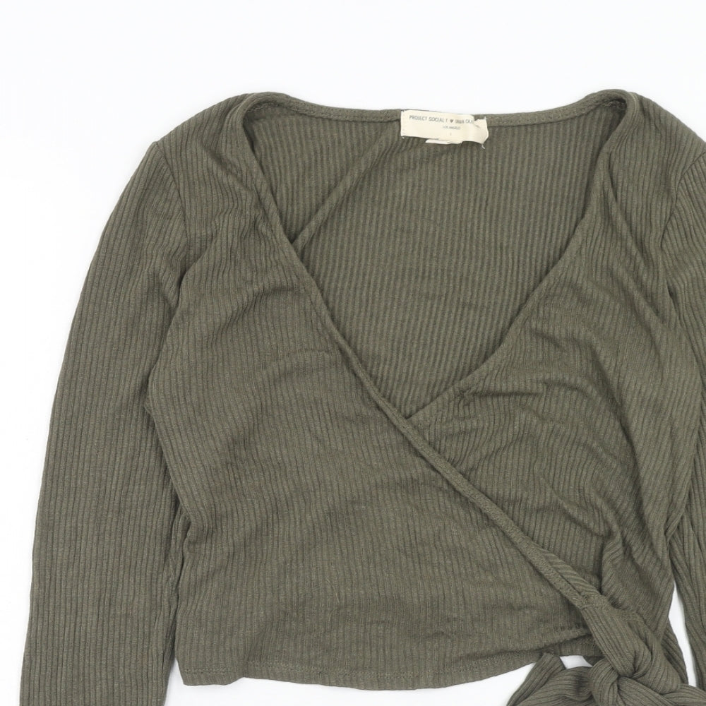 Urban Outfitters Womens Green V-Neck Viscose Wrap Jumper Size L