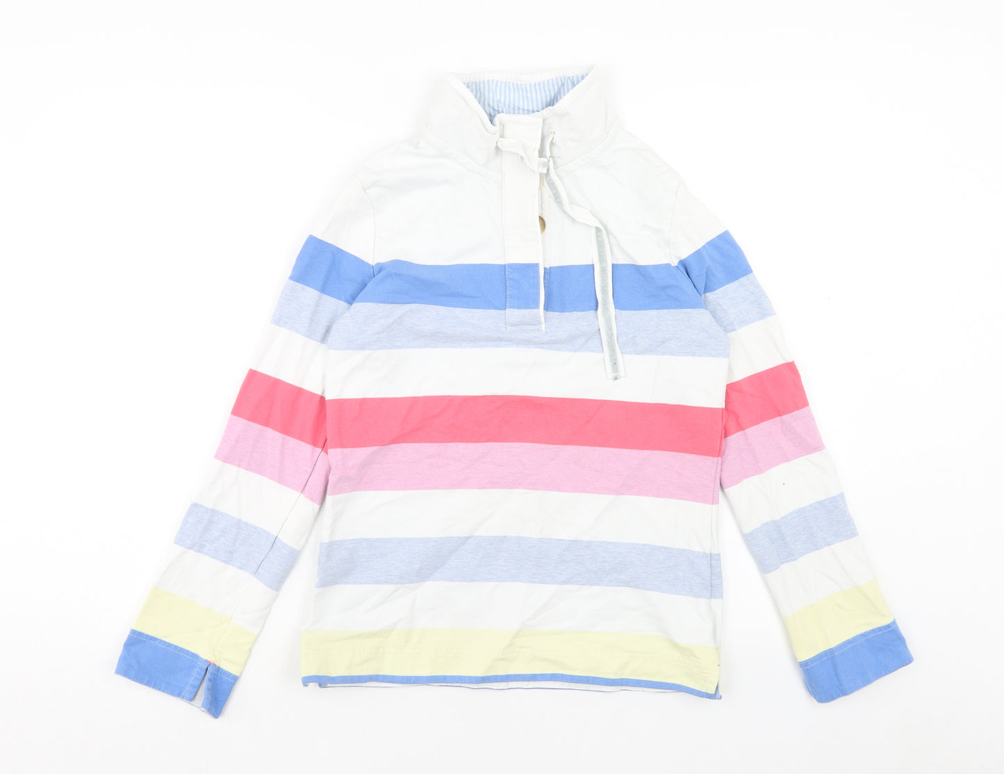 Joukes Womens Multicoloured Striped Cotton Pullover Sweatshirt Size 10 Button