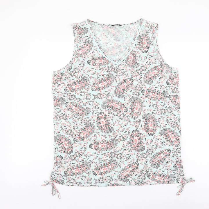 M&Co Womens Multicoloured Geometric Polyester Basic Tank Size 16 V-Neck