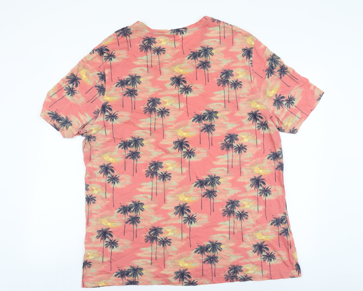 Marks and Spencer Mens Multicoloured Geometric Cotton T-Shirt Size 2XL Round Neck - Palm Tree Pattern