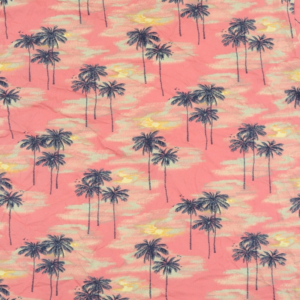 Marks and Spencer Mens Multicoloured Geometric Cotton T-Shirt Size 2XL Round Neck - Palm Tree Pattern