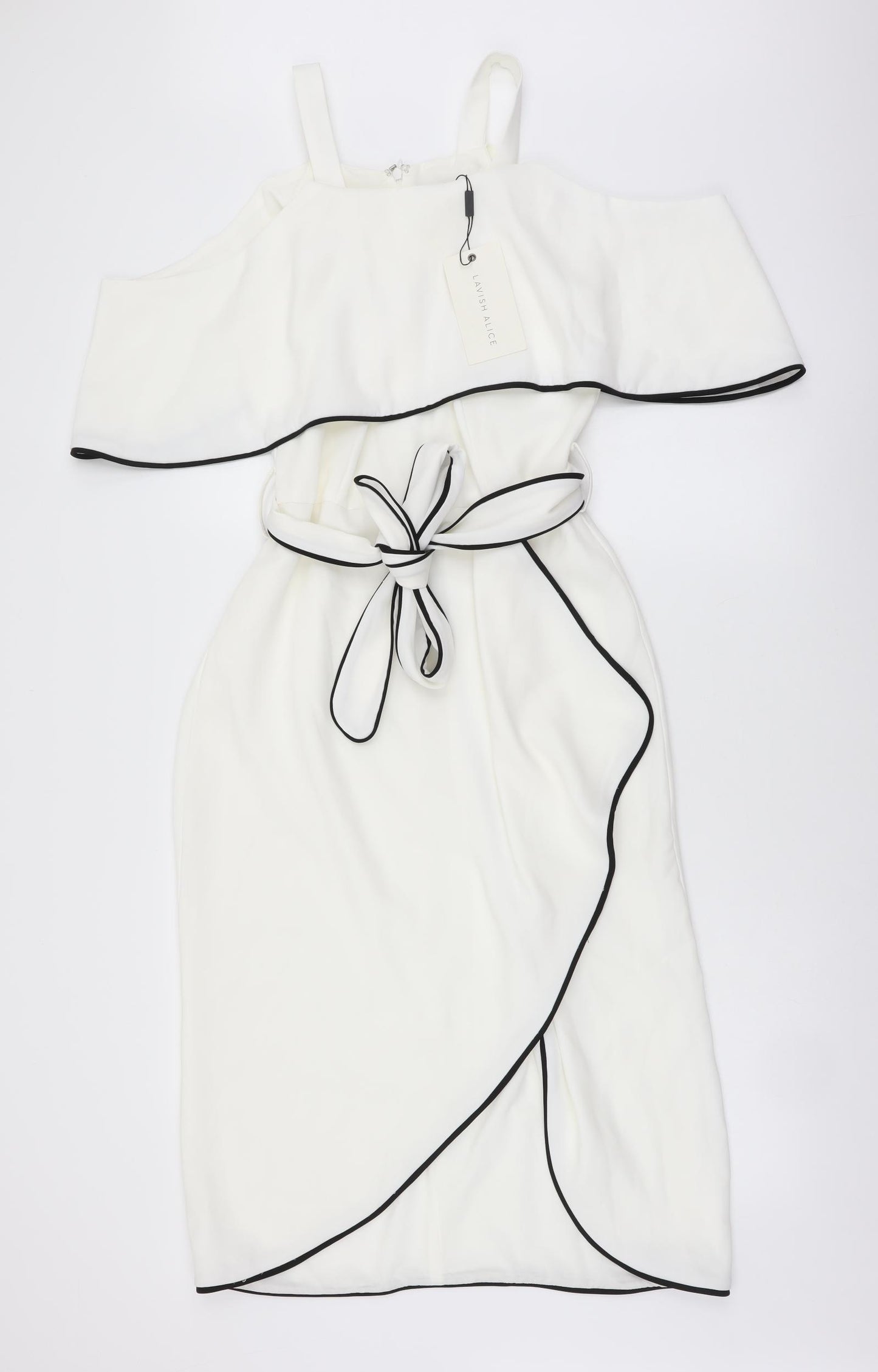 Lavish Alice Womens White Polyester Sheath Size 10 Off the Shoulder Zip - Contrasting Trim