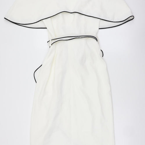 Lavish Alice Womens White Polyester Sheath Size 10 Off the Shoulder Zip - Contrasting Trim