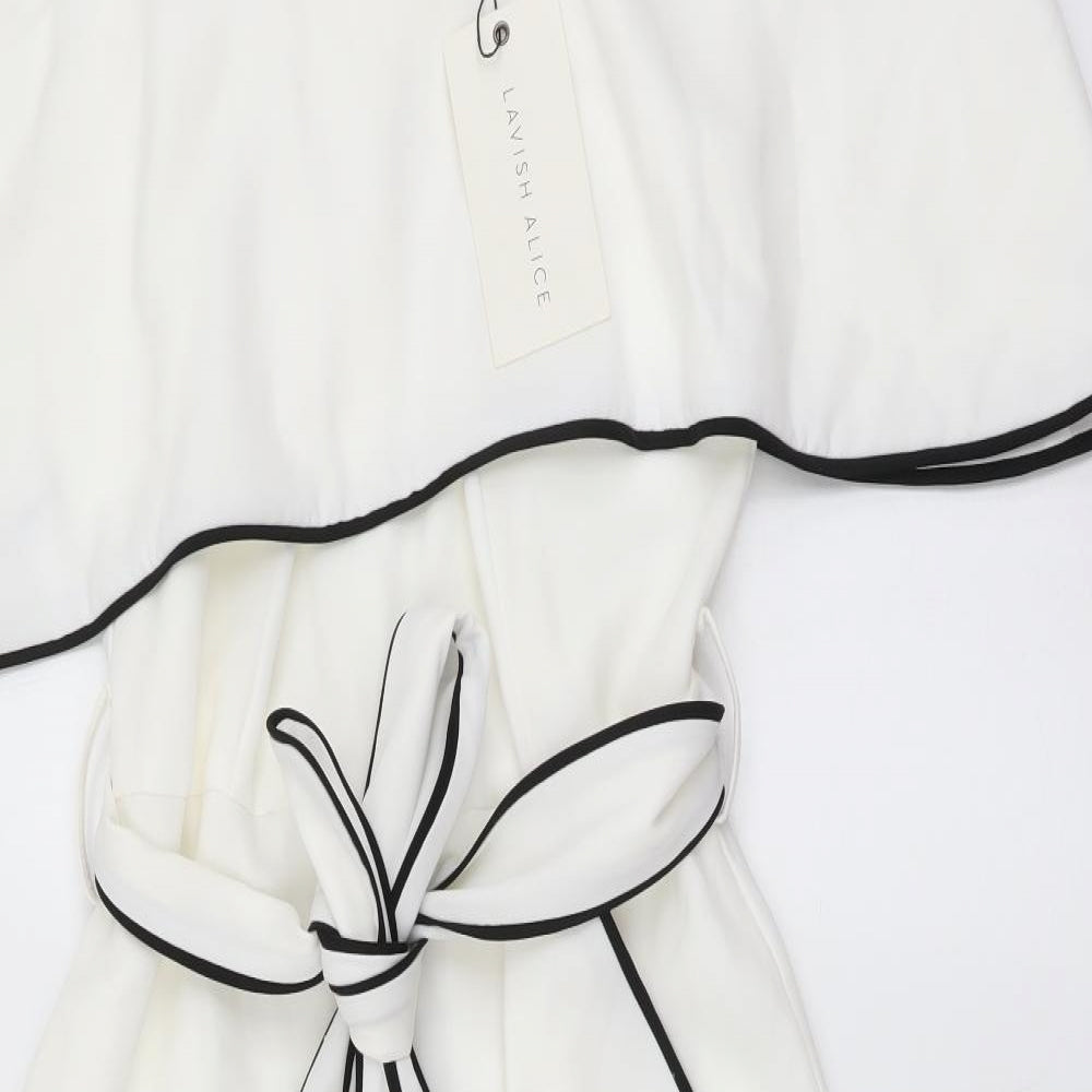 Lavish Alice Womens White Polyester Sheath Size 10 Off the Shoulder Zip - Contrasting Trim