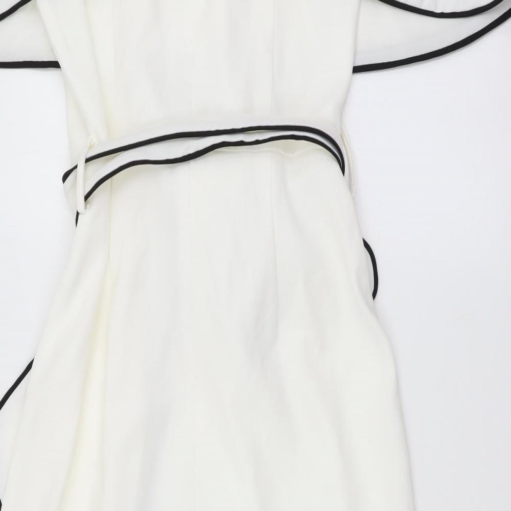 Lavish Alice Womens White Polyester Sheath Size 10 Off the Shoulder Zip - Contrasting Trim