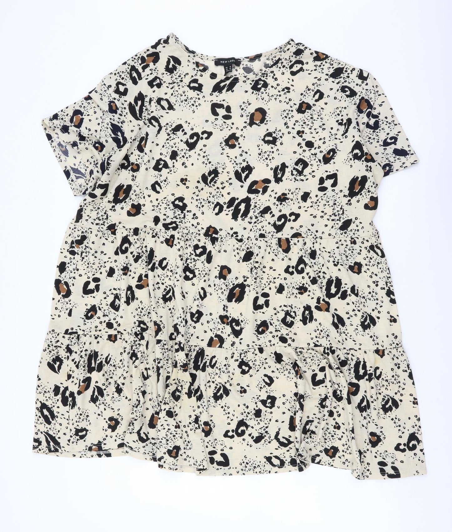 New Look Womens Beige Animal Print Polyester A-Line Size 18 Boat Neck Pullover - Leopard Print