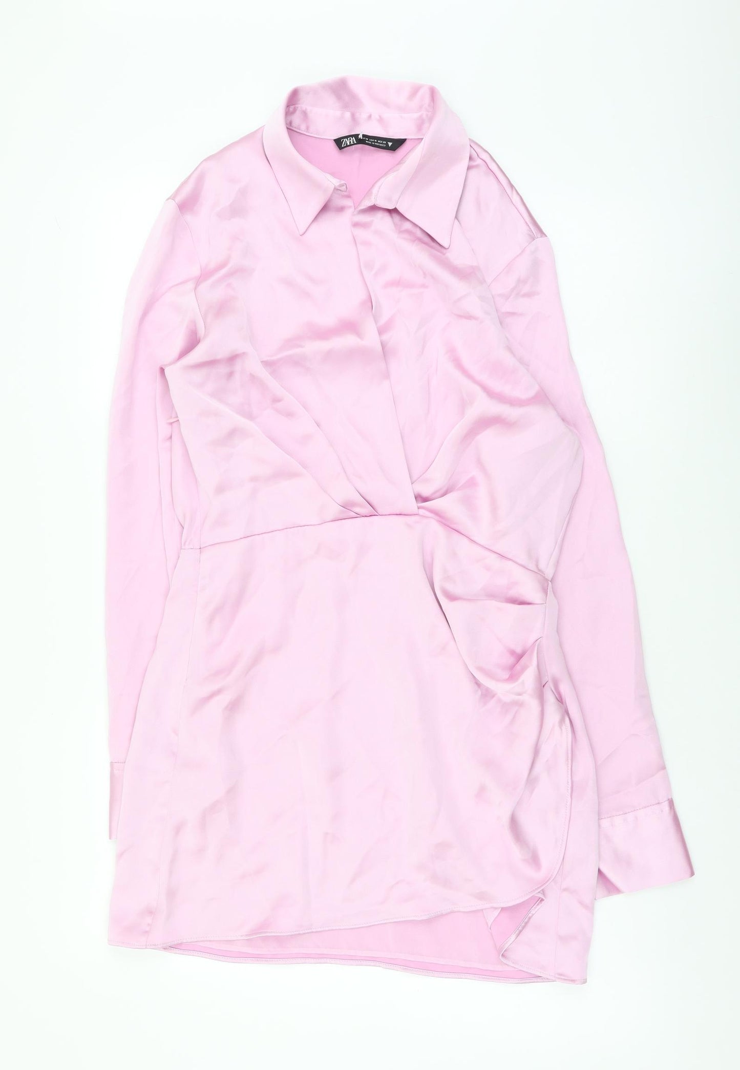 Zara Womens Purple Polyester Shirt Dress Size M Collared Zip