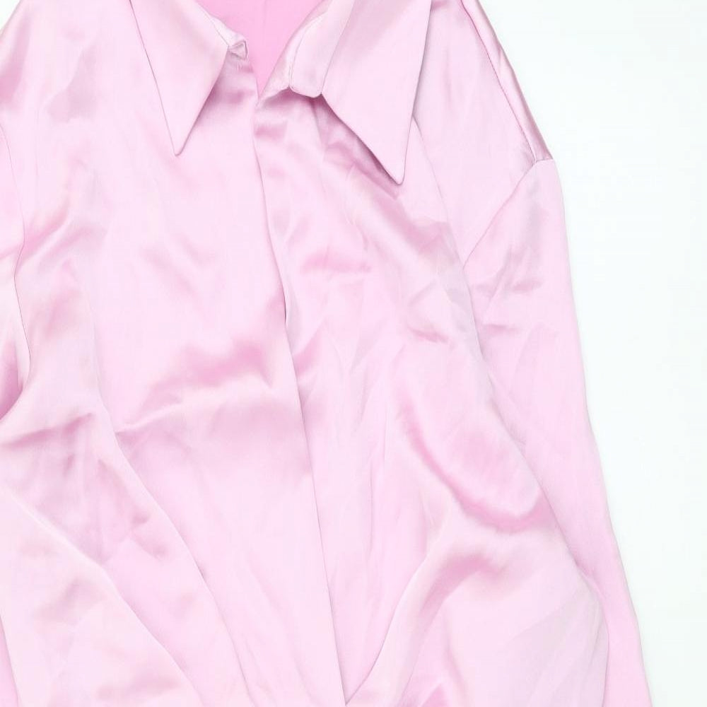 Zara Womens Purple Polyester Shirt Dress Size M Collared Zip