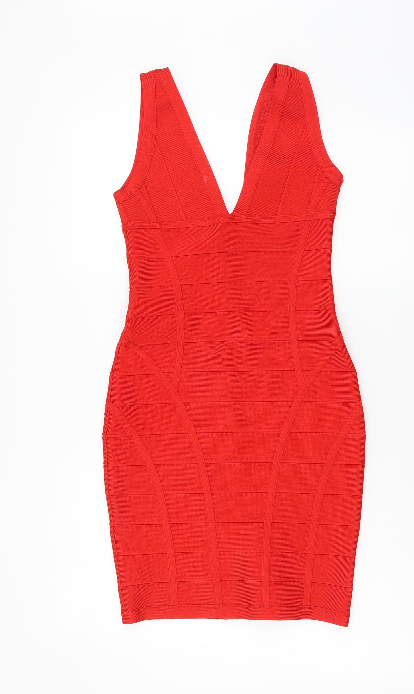 House of London Womens Red Polyester Bodycon Size S V-Neck Zip