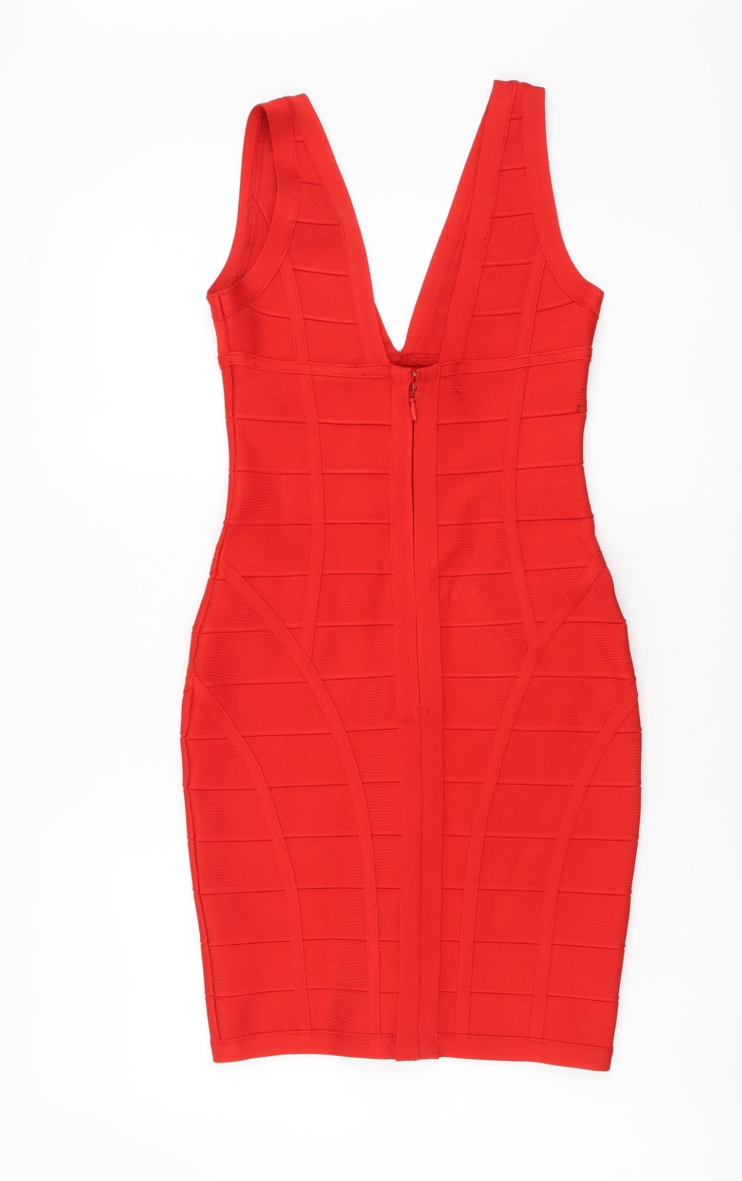 House of London Womens Red Polyester Bodycon Size S V-Neck Zip