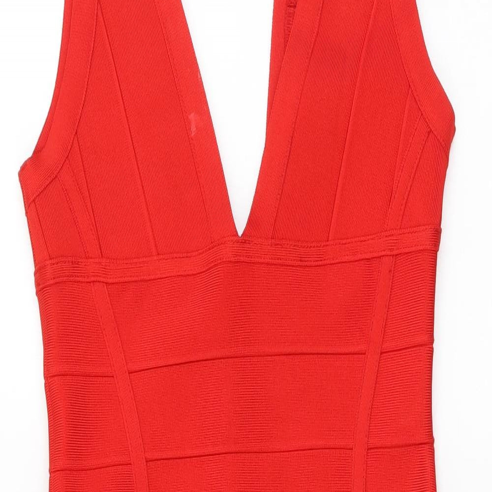 House of London Womens Red Polyester Bodycon Size S V-Neck Zip