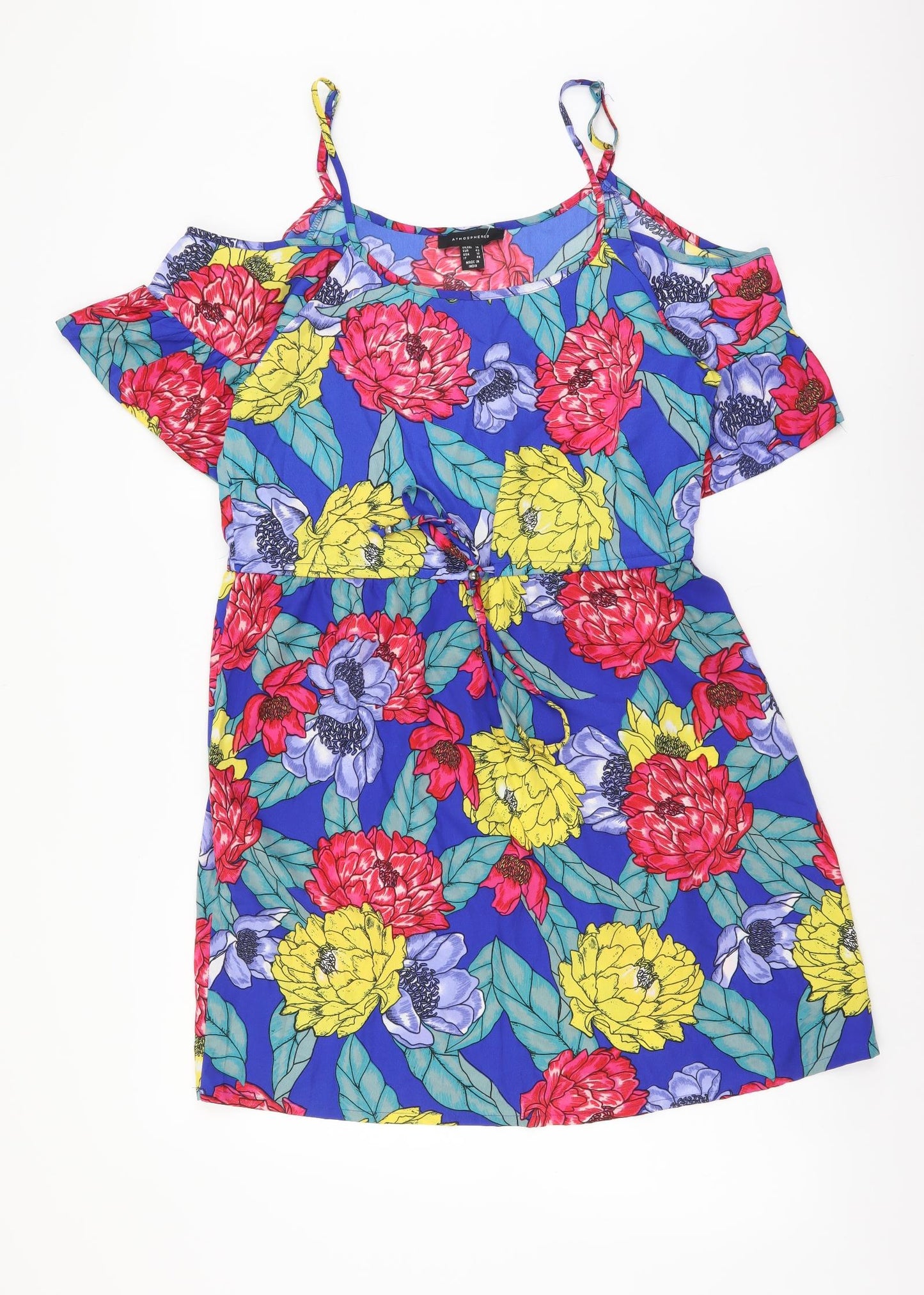 Atmosphere Womens Multicoloured Floral Polyester Fit & Flare Size 14 Boat Neck Pullover - Cold Shoulder