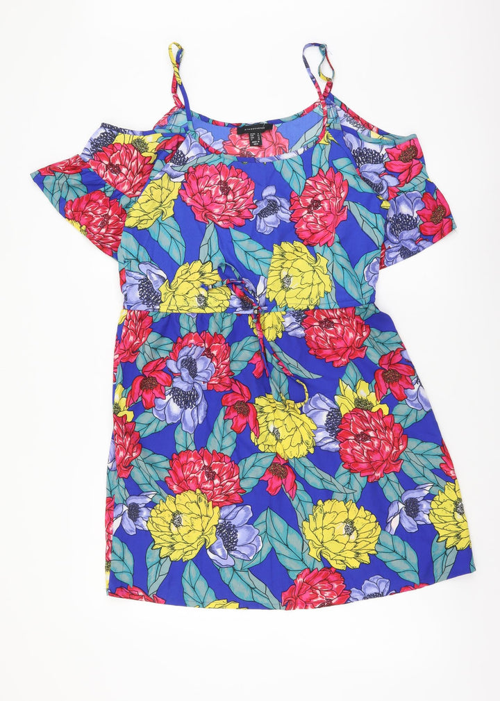 Atmosphere Womens Multicoloured Floral Polyester Fit & Flare Size 14 Boat Neck Pullover - Cold Shoulder