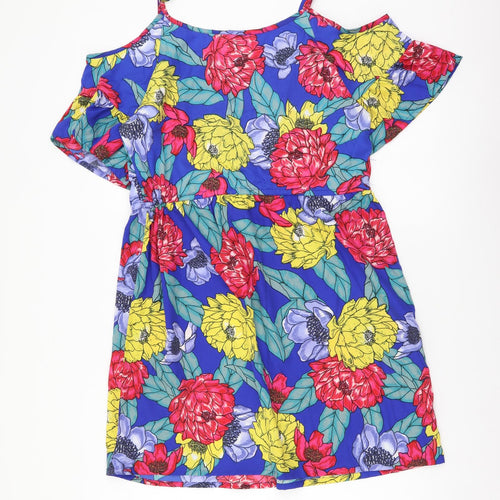 Atmosphere Womens Multicoloured Floral Polyester Fit & Flare Size 14 Boat Neck Pullover - Cold Shoulder