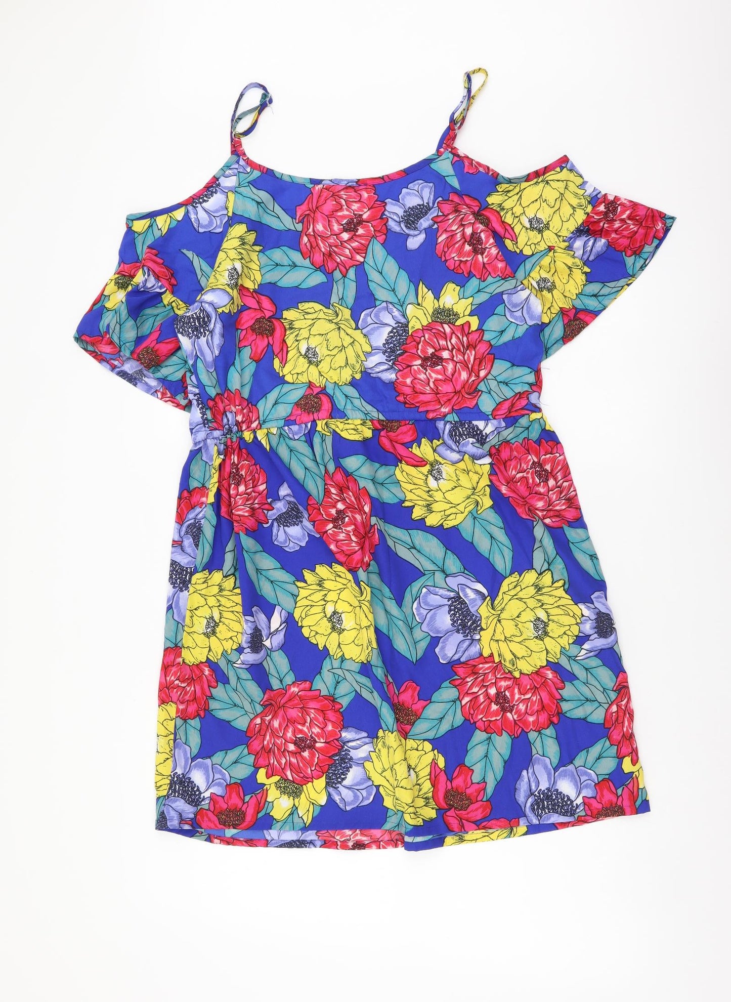 Atmosphere Womens Multicoloured Floral Polyester Fit & Flare Size 14 Boat Neck Pullover - Cold Shoulder