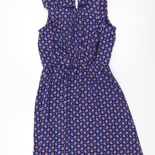 Atmosphere Womens Blue Geometric Polyester Fit & Flare Size 6 Boat Neck Button