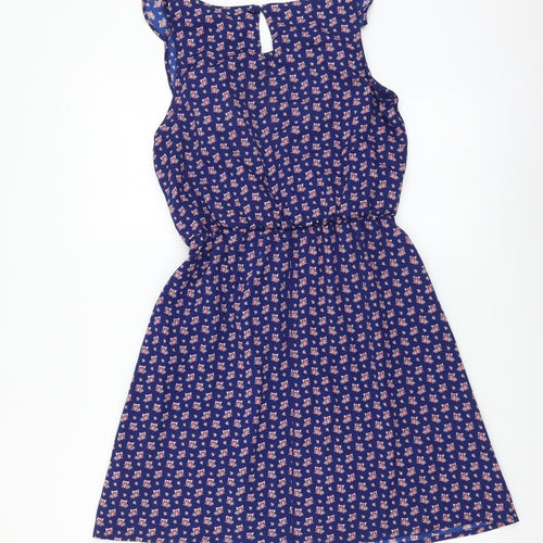 Atmosphere Womens Blue Geometric Polyester Fit & Flare Size 6 Boat Neck Button