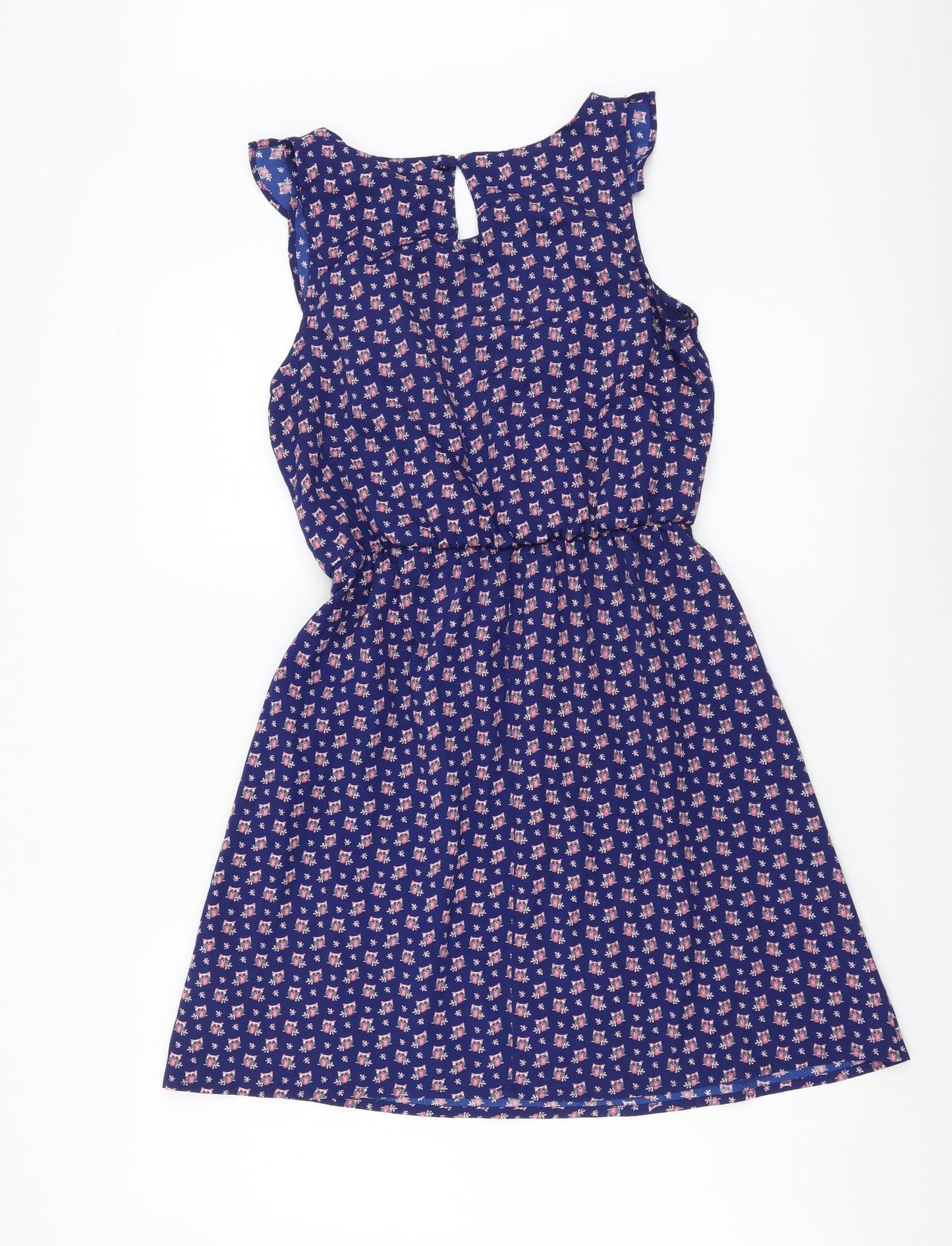 Atmosphere Womens Blue Geometric Polyester Fit & Flare Size 6 Boat Neck Button