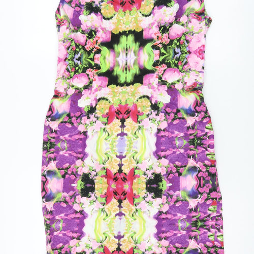 Maggy London Womens Multicoloured Geometric Cotton Pencil Dress Size 8 Boat Neck Zip