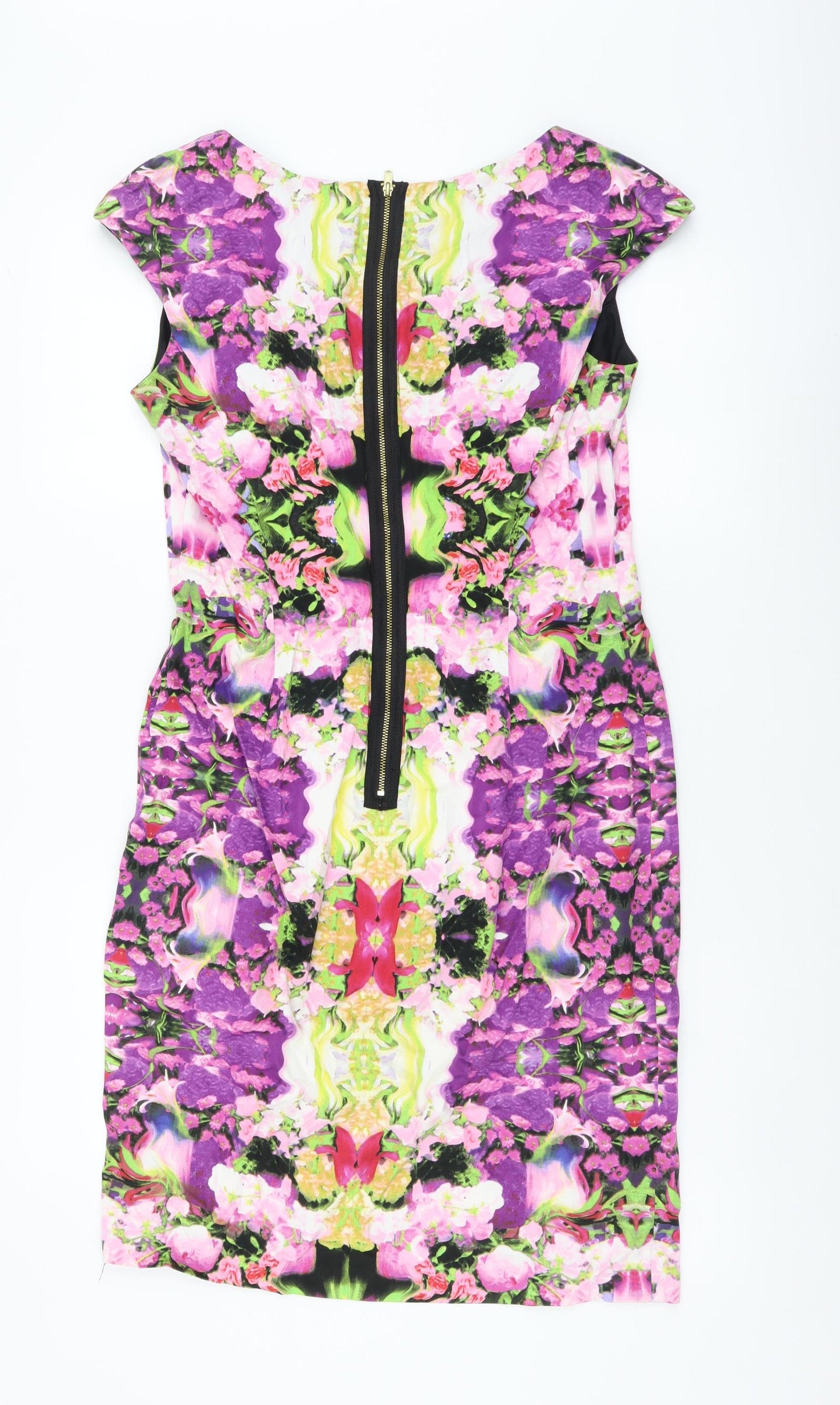 Maggy London Womens Multicoloured Geometric Cotton Pencil Dress Size 8 Boat Neck Zip