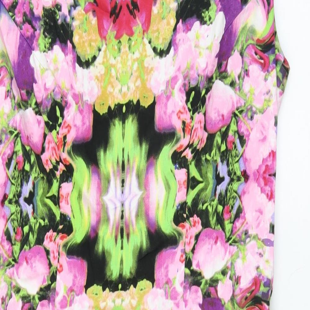 Maggy London Womens Multicoloured Geometric Cotton Pencil Dress Size 8 Boat Neck Zip