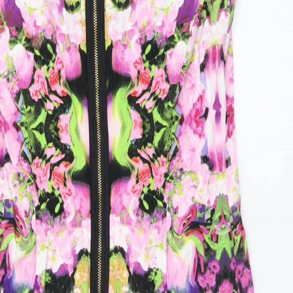 Maggy London Womens Multicoloured Geometric Cotton Pencil Dress Size 8 Boat Neck Zip