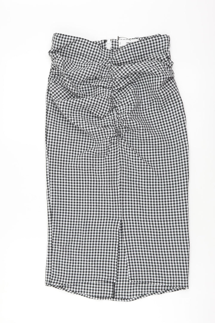 Mango Womens Black Check Polyester Straight & Pencil Skirt Size XS Zip