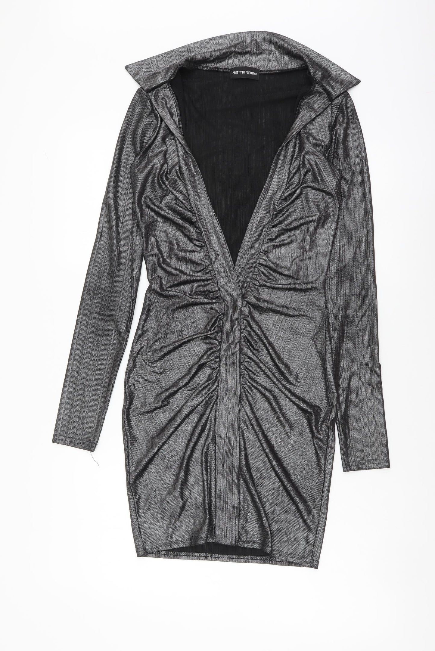PRETTYLITTLETHING Womens Silver Polyester Mini Size S Collared Pullover