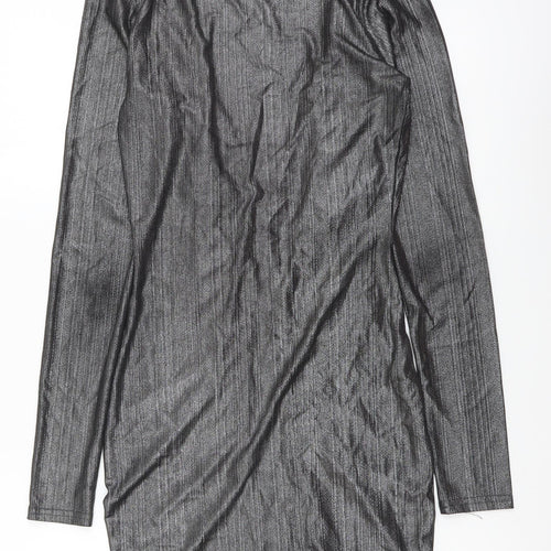 PRETTYLITTLETHING Womens Silver Polyester Mini Size S Collared Pullover