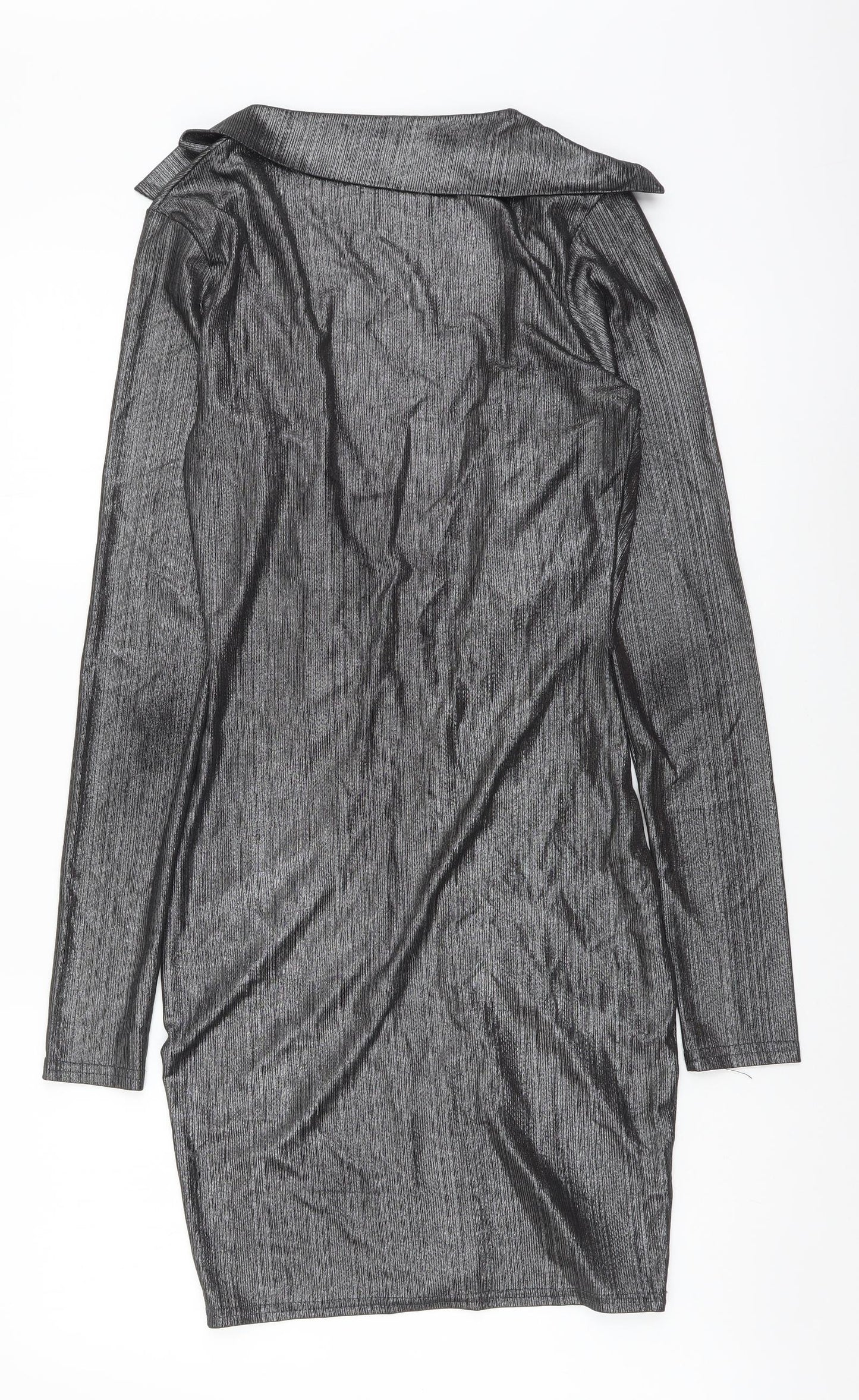 PRETTYLITTLETHING Womens Silver Polyester Mini Size S Collared Pullover