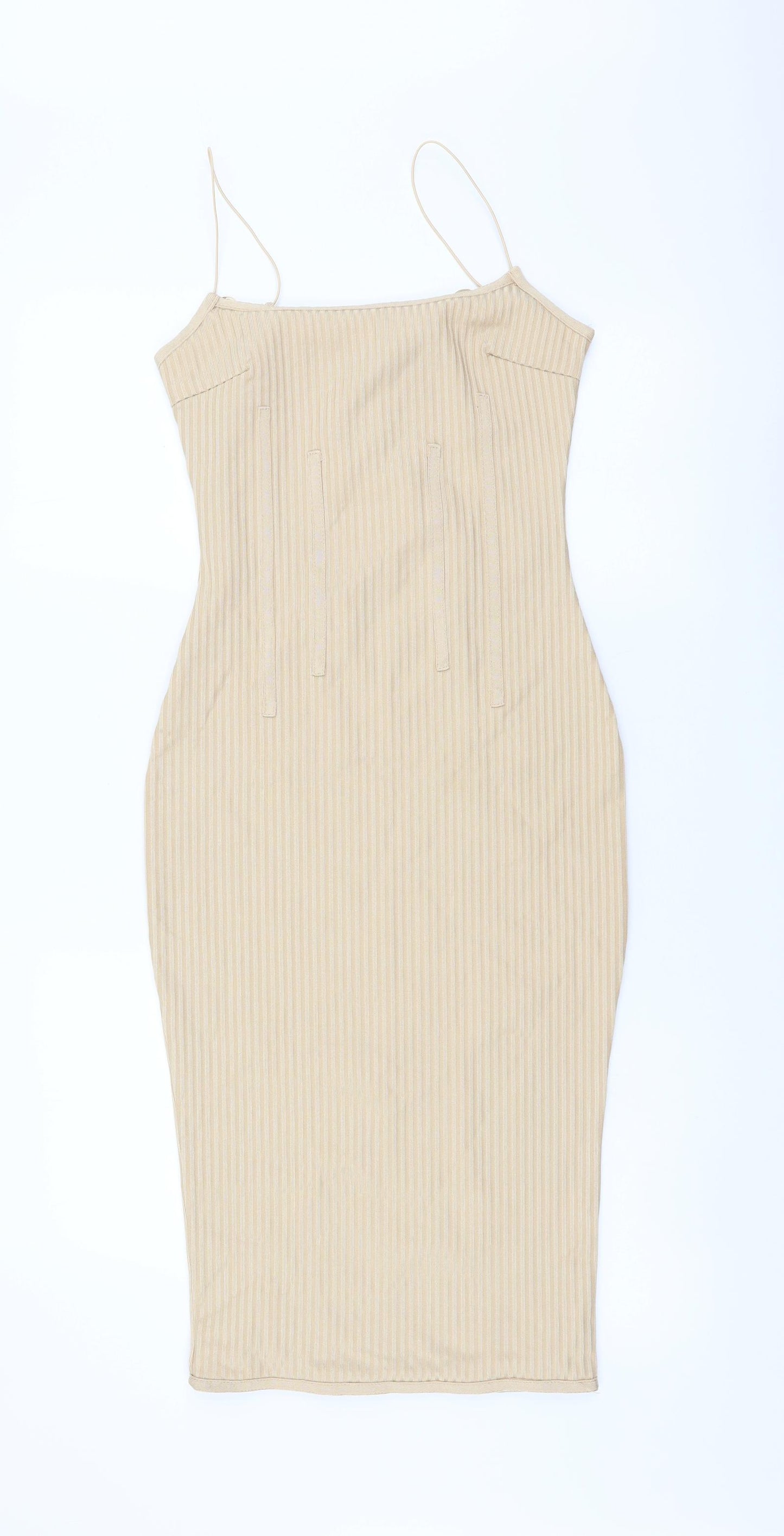 Missguided Womens Beige Polyester Bodycon Size 8 Square Neck Pullover