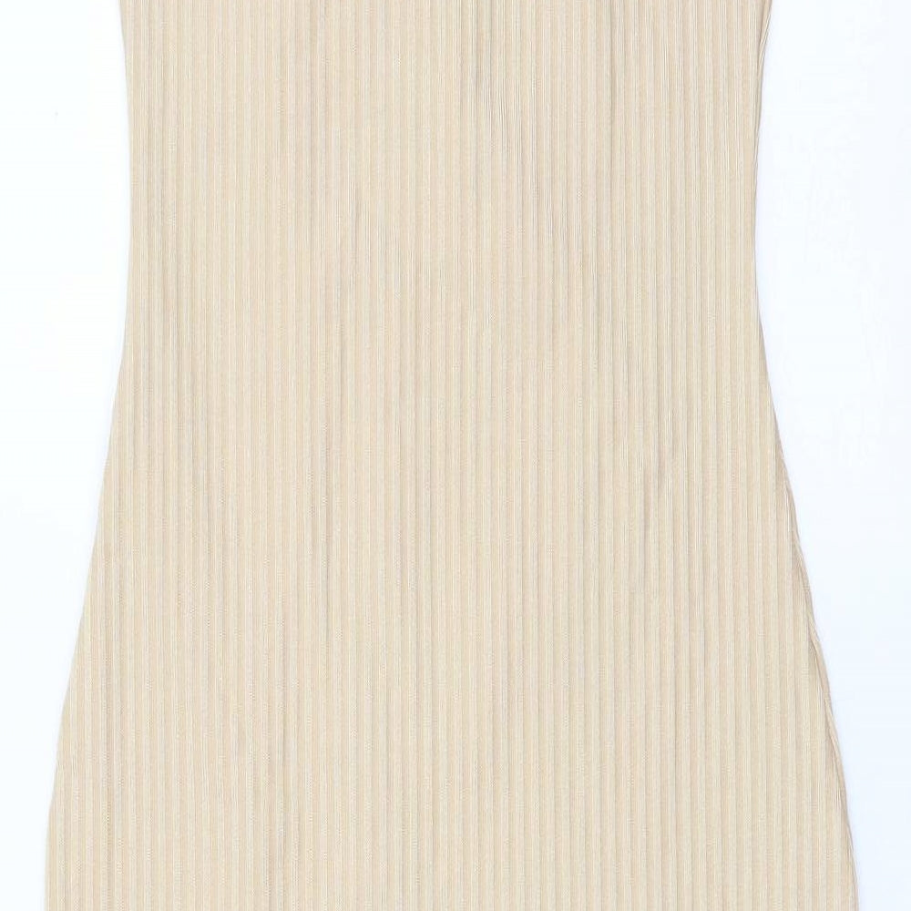 Missguided Womens Beige Polyester Bodycon Size 8 Square Neck Pullover