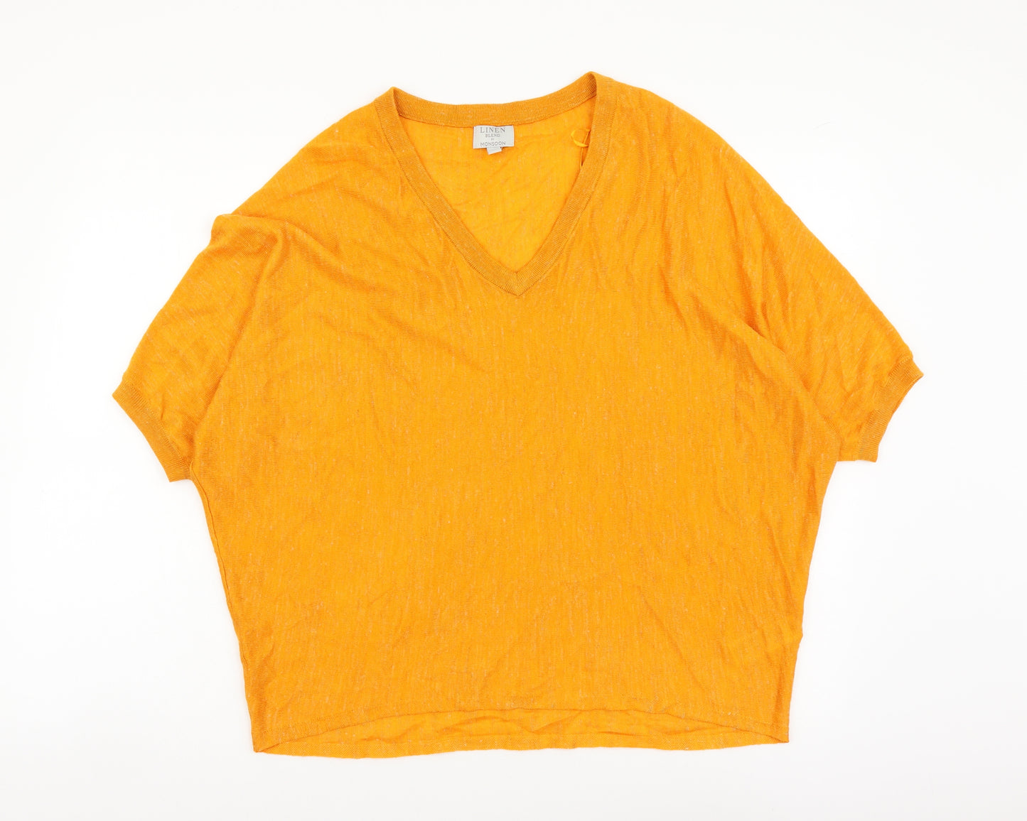 Monsoon Womens Orange Acrylic Basic T-Shirt Size M V-Neck