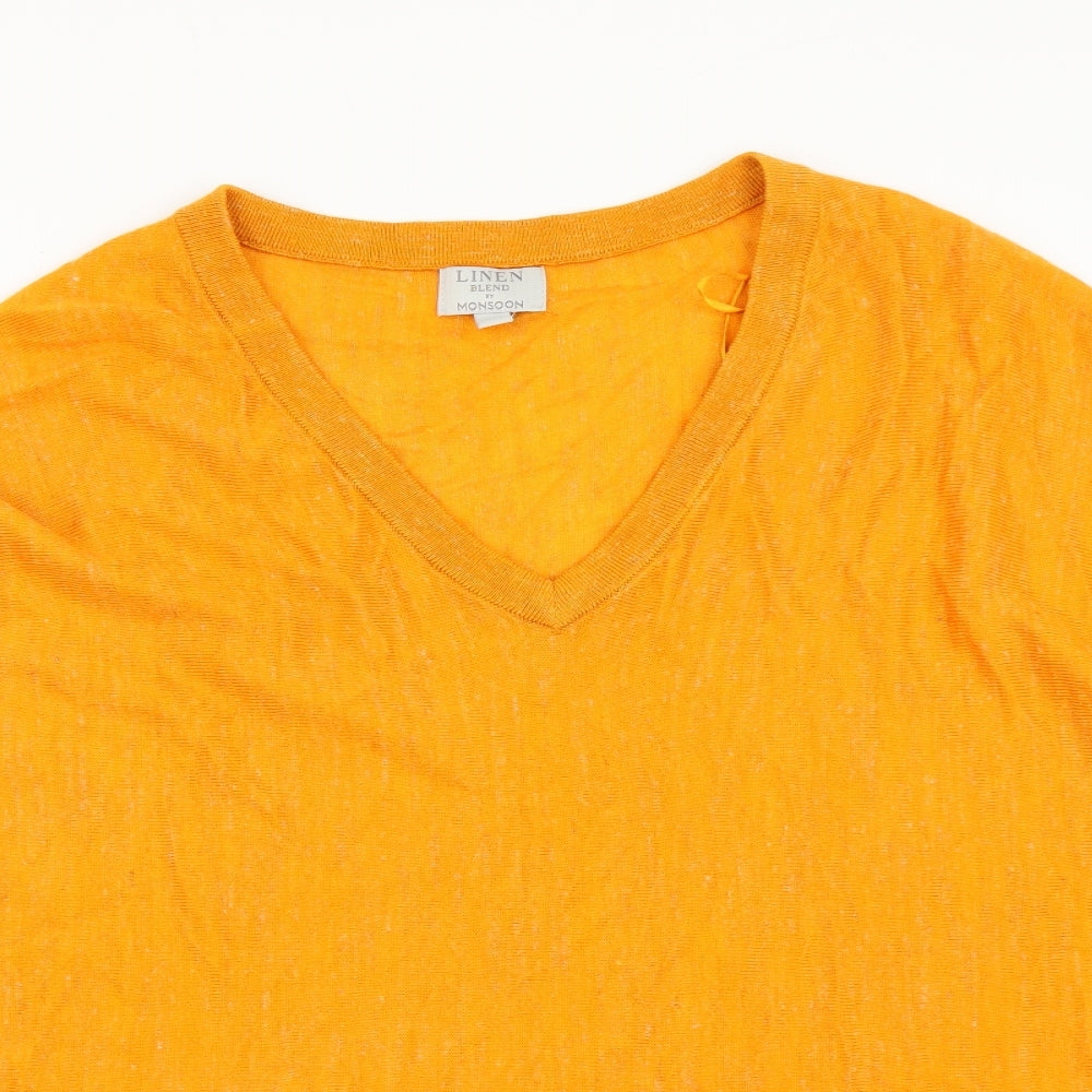 Monsoon Womens Orange Acrylic Basic T-Shirt Size M V-Neck