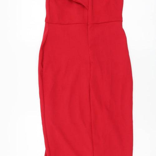 Missguided Womens Red Polyester Sheath Size 10 One Shoulder Zip