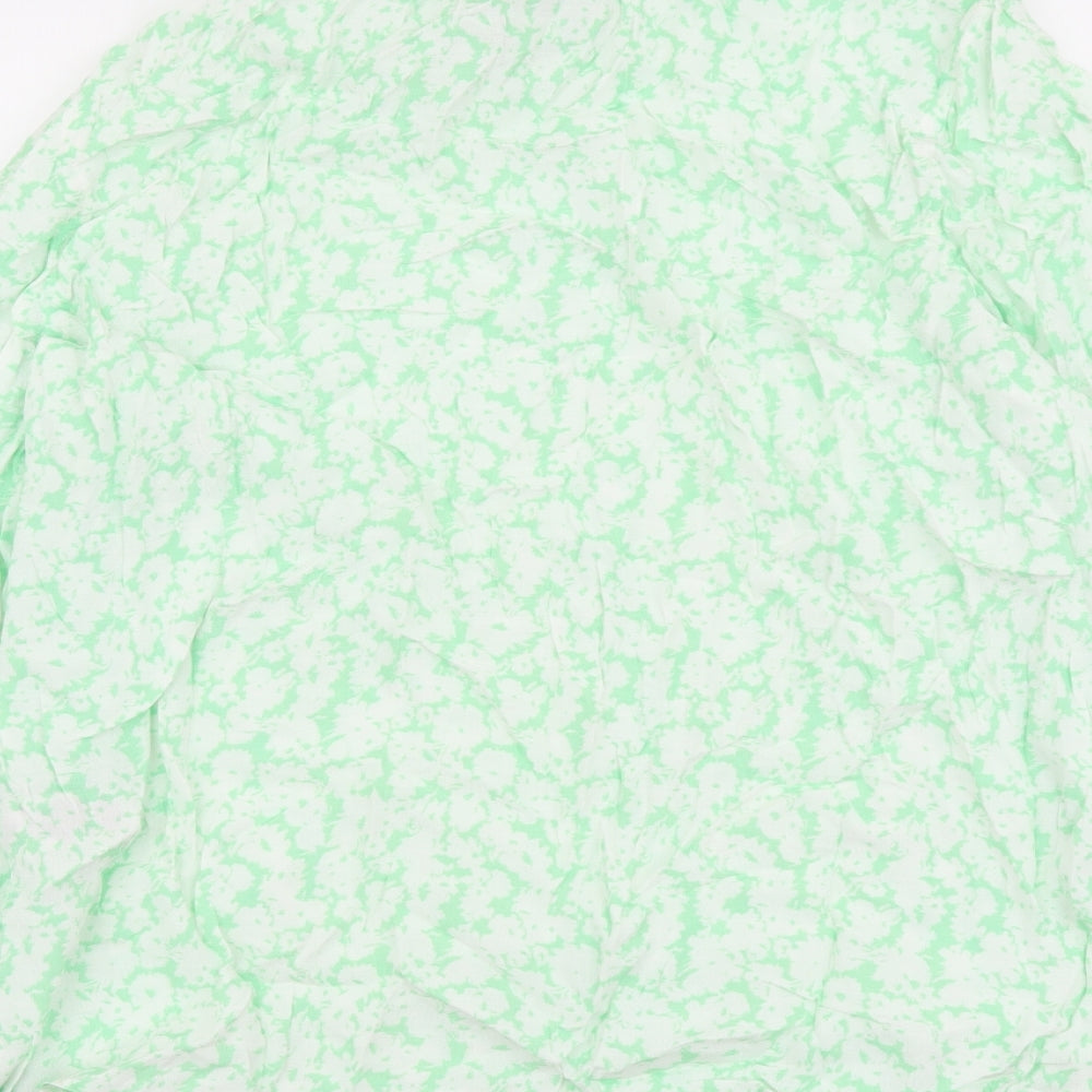 Marks and Spencer Womens Green Floral Viscose Basic Blouse Size 14 Round Neck