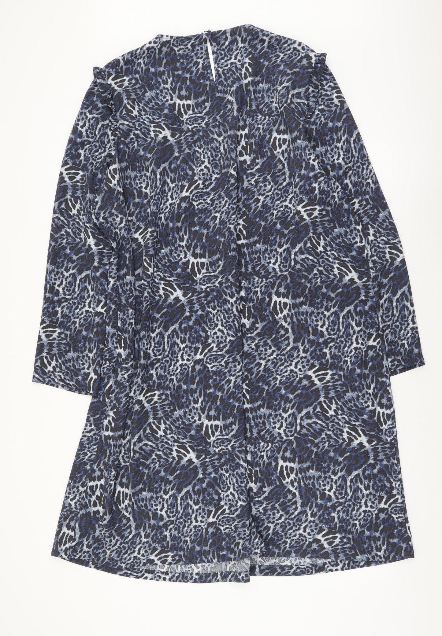 Marks and Spencer Womens Blue Animal Print Polyester Shift Size 18 Boat Neck Button